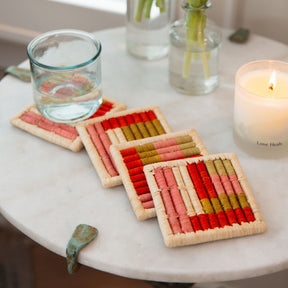 Geometric Bloom Woven Raffia Coasters - Set of 4