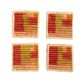 Geometric Bloom Woven Raffia Coasters - Set of 4