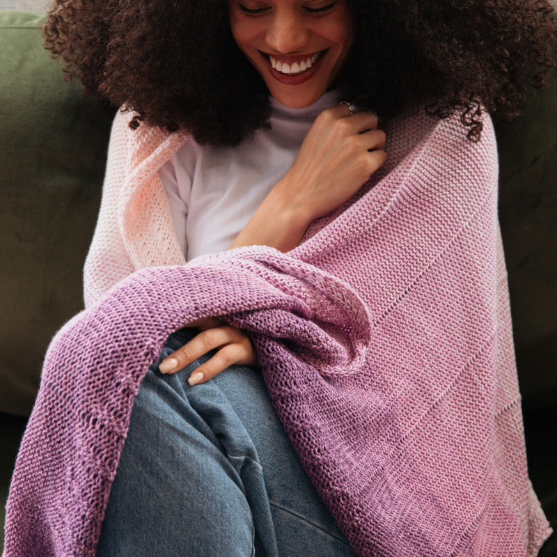 Lavender Ombre Hand Knit Cotton Throw Blanket