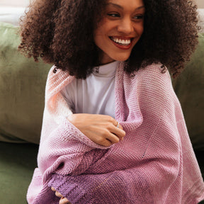 Lavender Ombre Hand Knit Cotton Throw Blanket