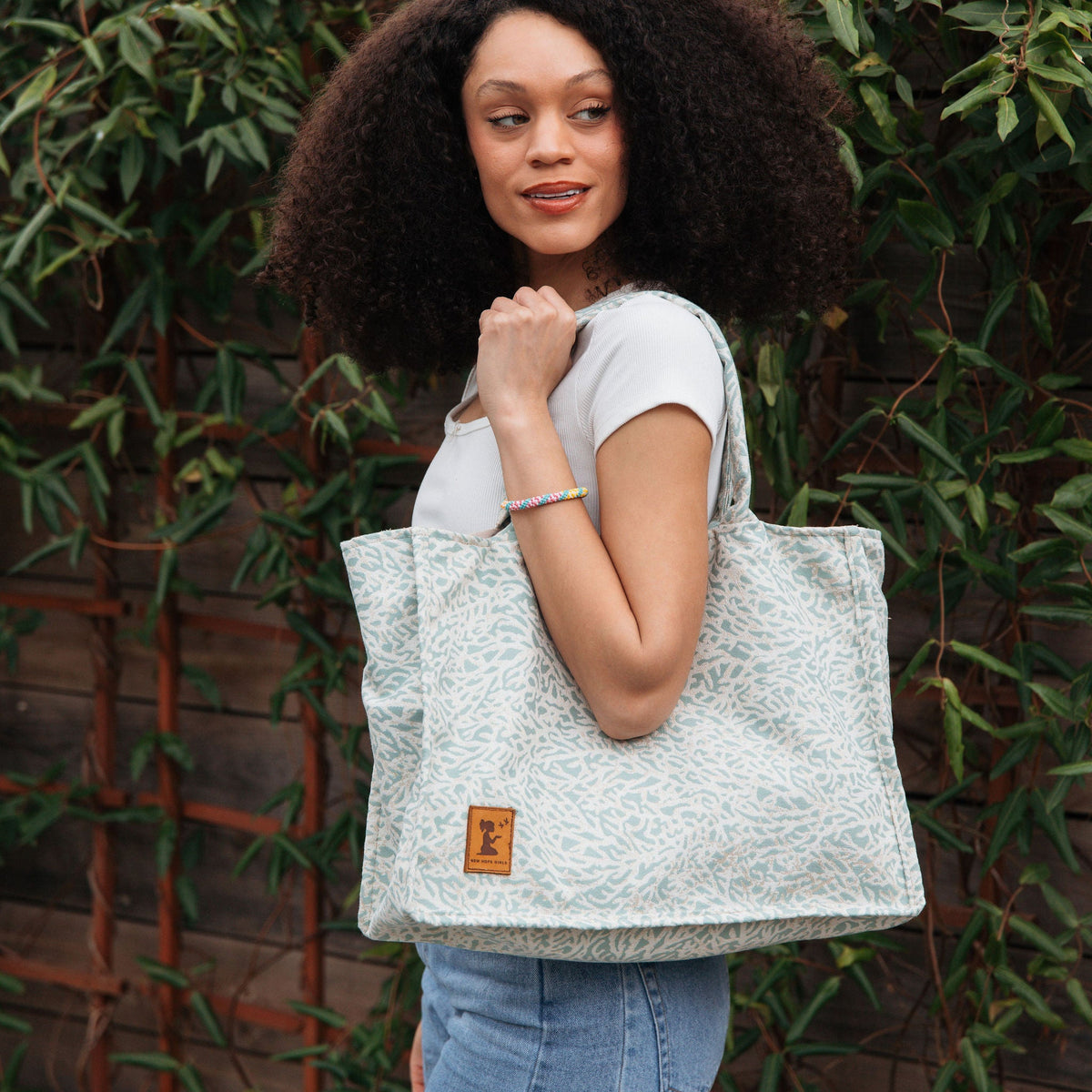 Upcycled Large Blue Market Tote Bag
