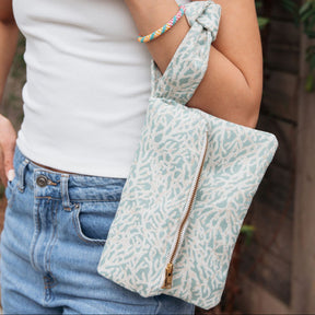 Upcycled Blue Coral Wristlet Clutch Bag