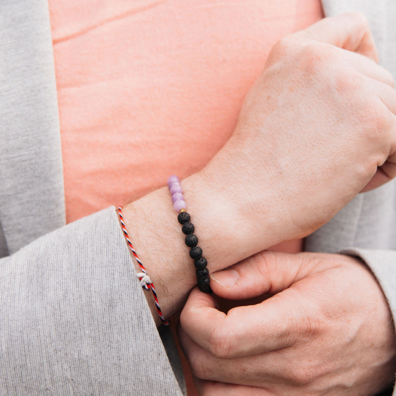 Lava Bead and Gemstone Essential Oil Bracelet, Lavender