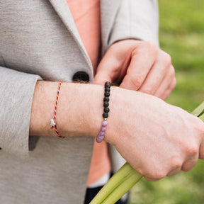 Lava Bead and Gemstone Essential Oil Bracelet, Lavender