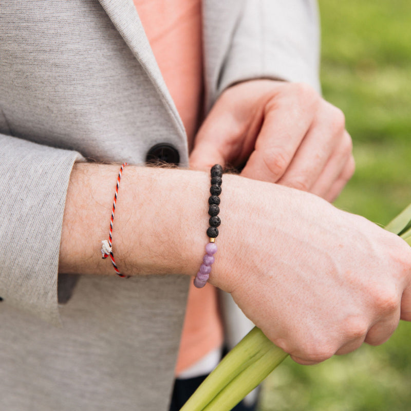 Lava Bead and Gemstone Essential Oil Bracelet, Lavender