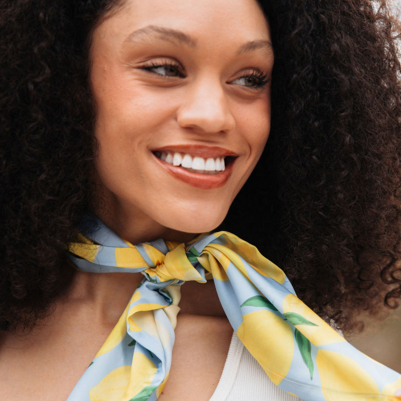 Upcycled Satin Lemon Print Scarf