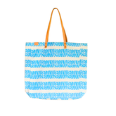 Canvas Beach Tote Bag with Leather Handles Blue