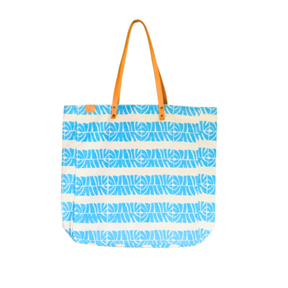 Canvas Beach Tote Bag with Leather Handles Blue