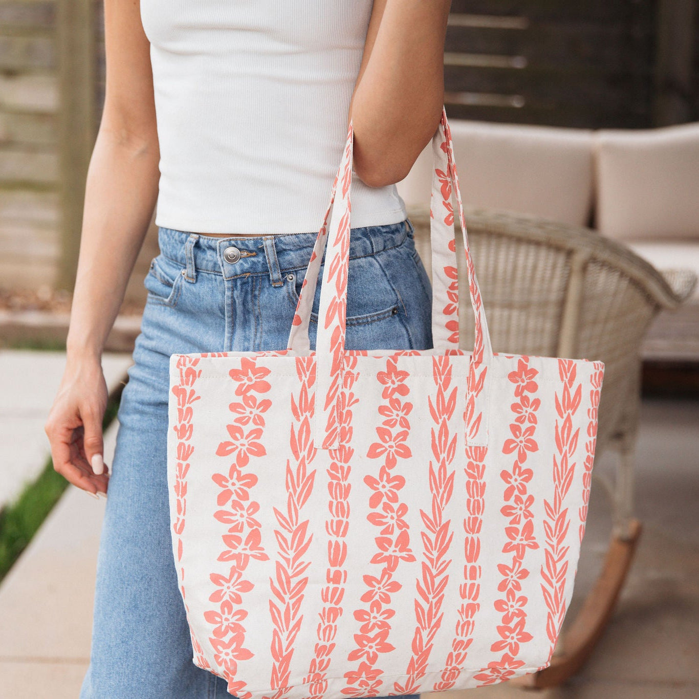 Pandanus Lined Canvas Tote Bag