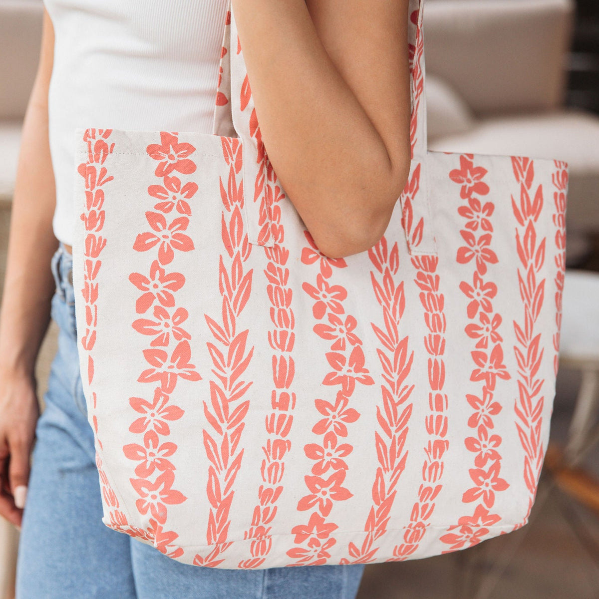 Pandanus Lined Canvas Tote Bag