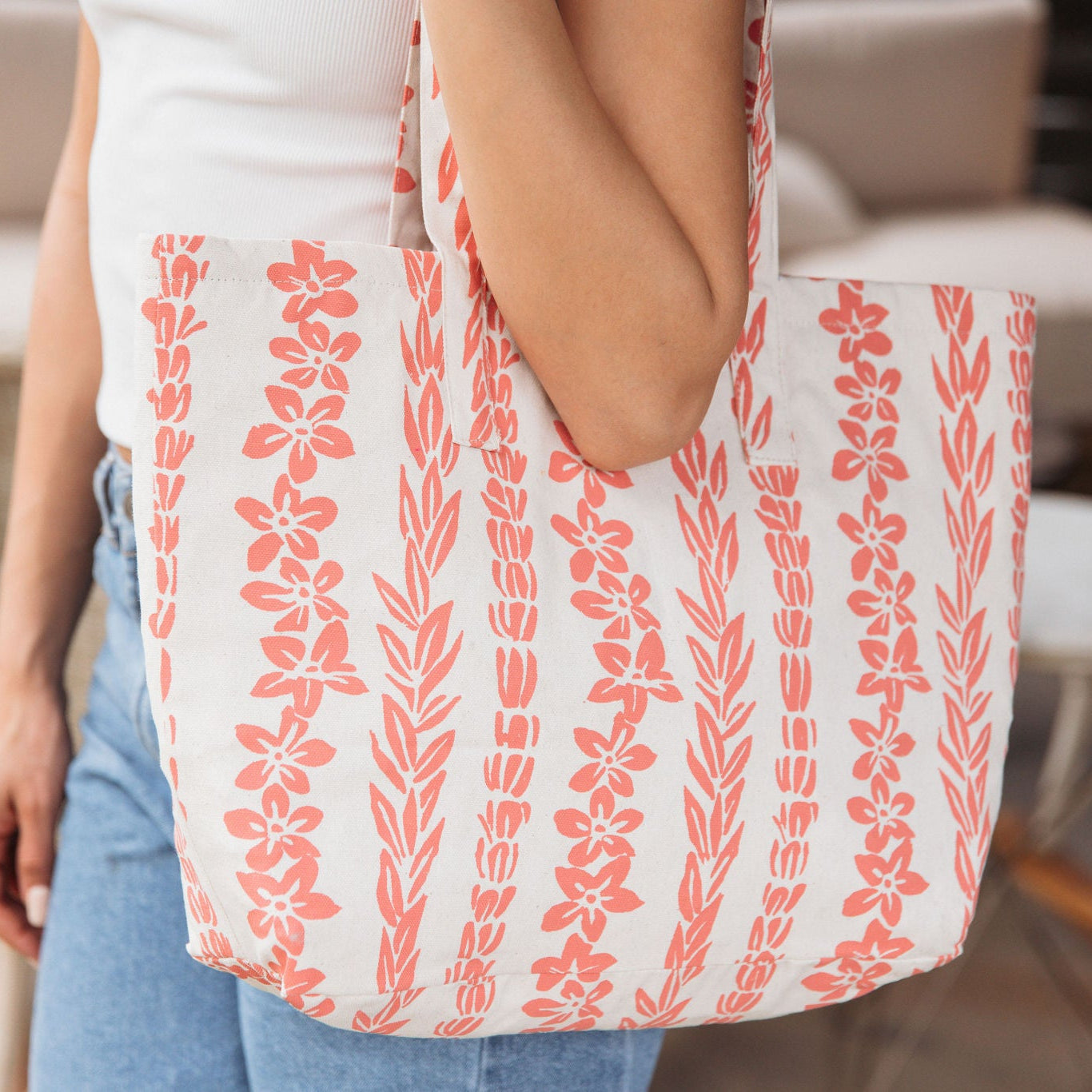 Pandanus Lined Canvas Tote Bag