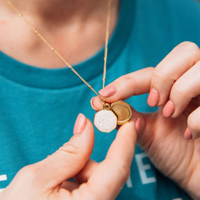Gold-Plated Brass Reversible Locket - Mosaic Abalone Shell & Mother of Pearl