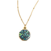 Gold-Plated Brass Reversible Locket - Mosaic Abalone Shell & Mother of Pearl