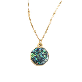 Gold-Plated Brass Reversible Locket - Mosaic Abalone Shell & Mother of Pearl