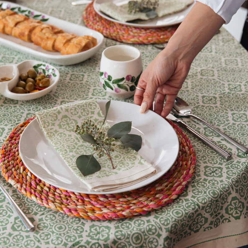 Sage Green Mosaic Cotton Tablecloth