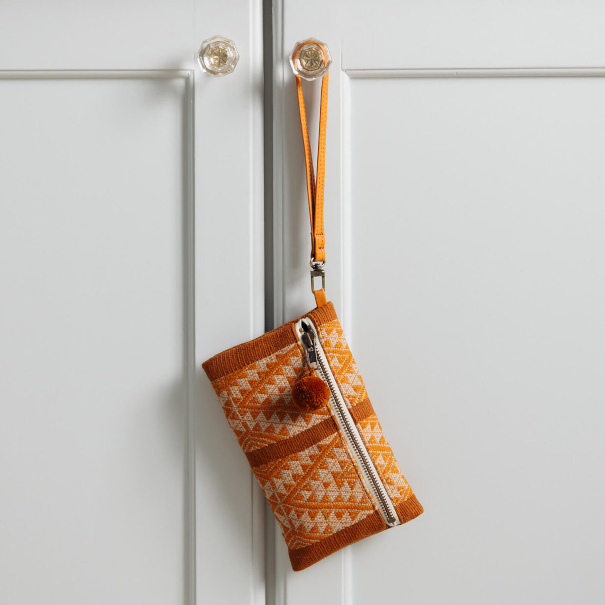 Handcrafted Woven Zip Top Wristlet in Dijon