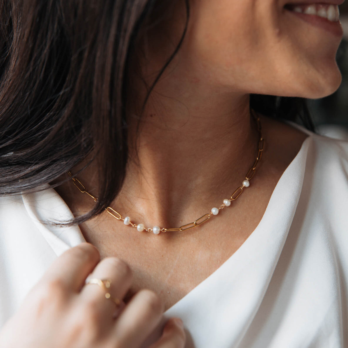 Handmade Paperclip Chain and Pearl Necklace