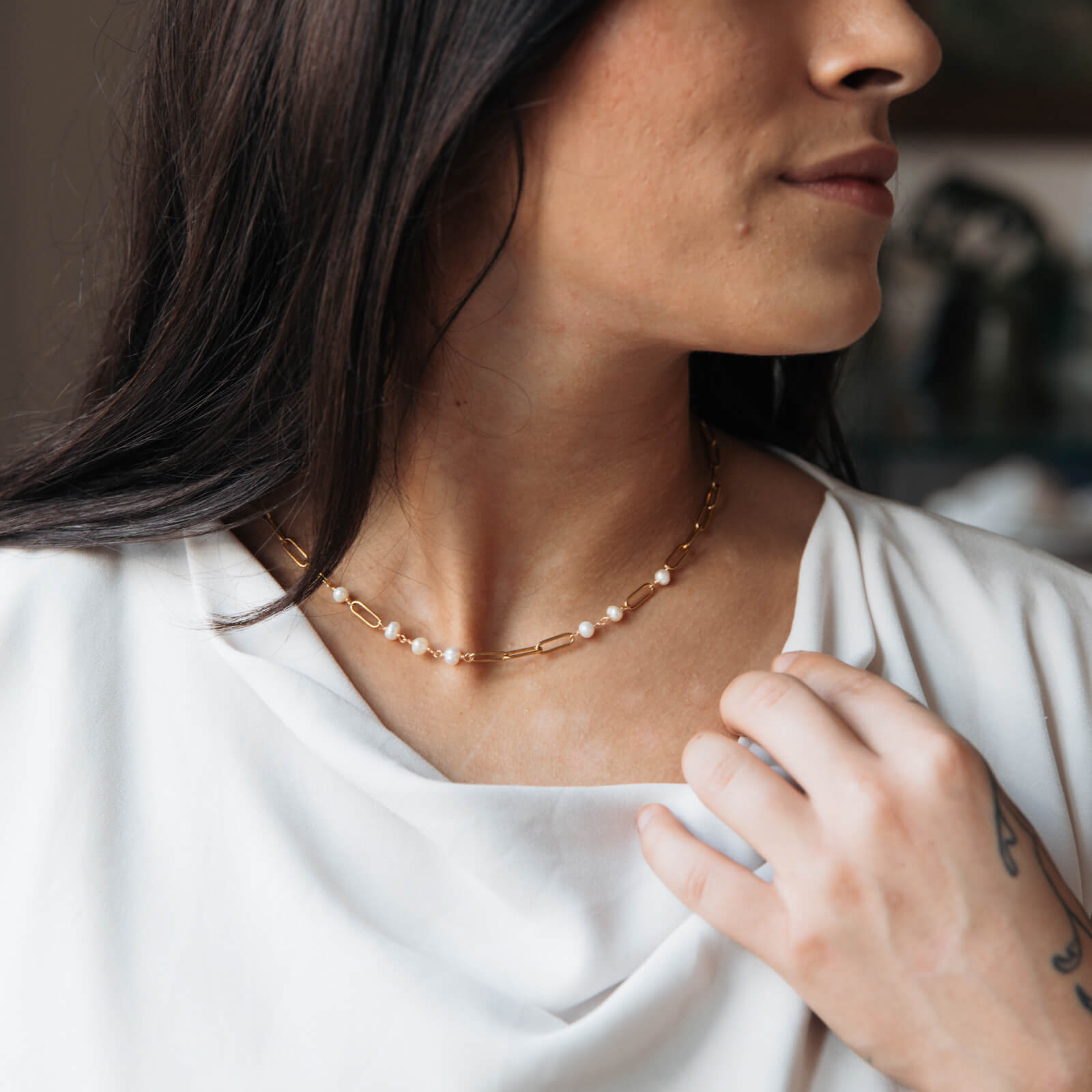 Handmade Paperclip Chain and Pearl Necklace