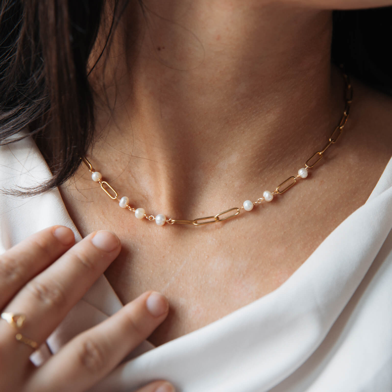 Handmade Paperclip Chain and Pearl Necklace