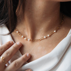 Handmade Paperclip Chain and Pearl Necklace