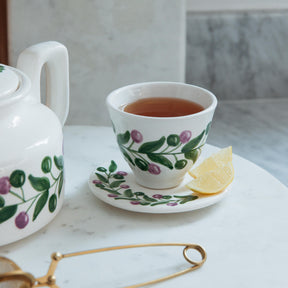 Handmade Olive Branch Ceramic Tea Cup & Saucer