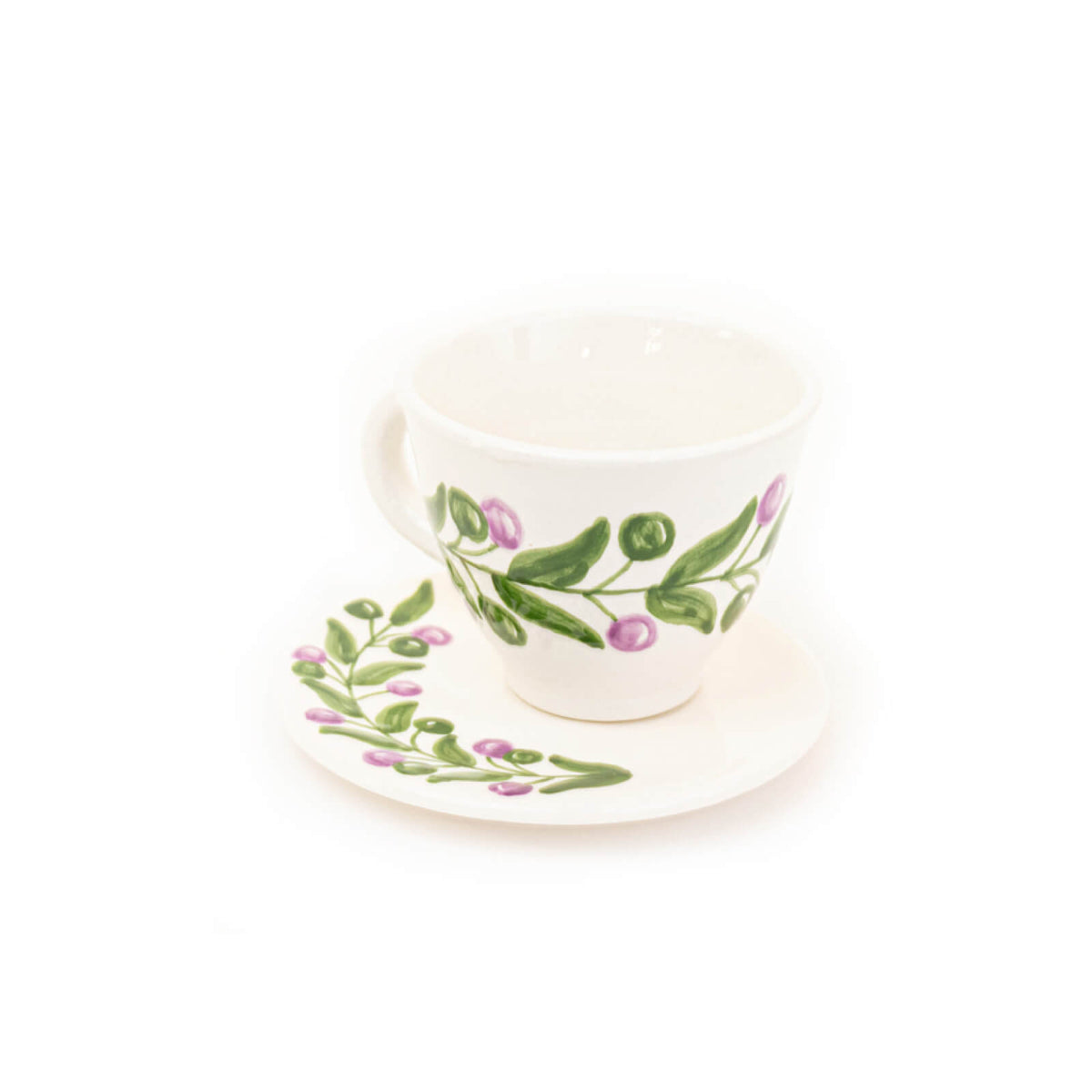 Handmade Olive Branch Ceramic Tea Cup & Saucer