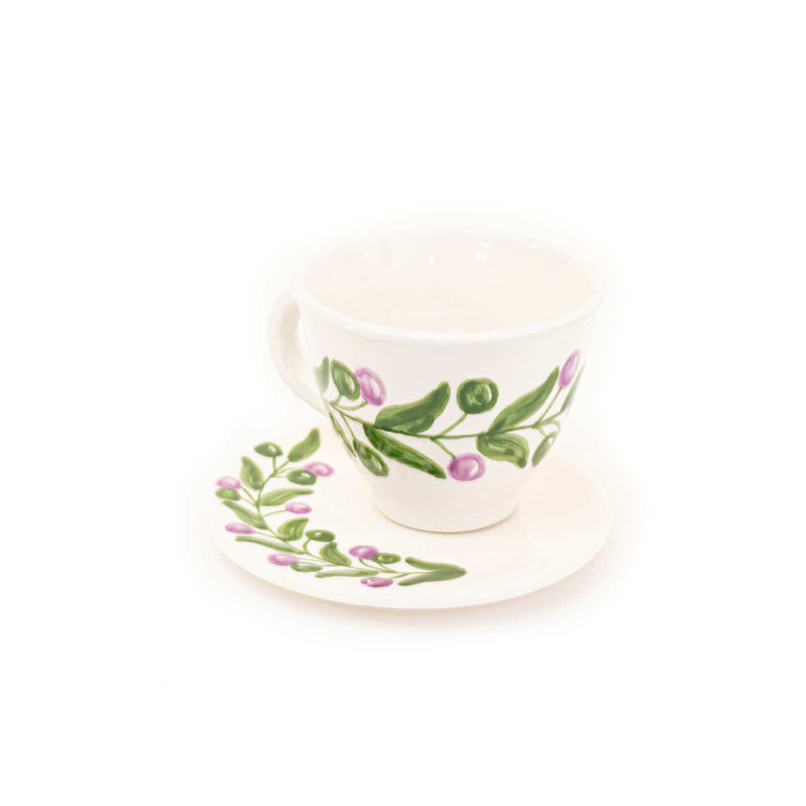 Handmade Olive Branch Ceramic Tea Cup & Saucer