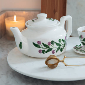 Handmade Olive Branch Ceramic Teapot