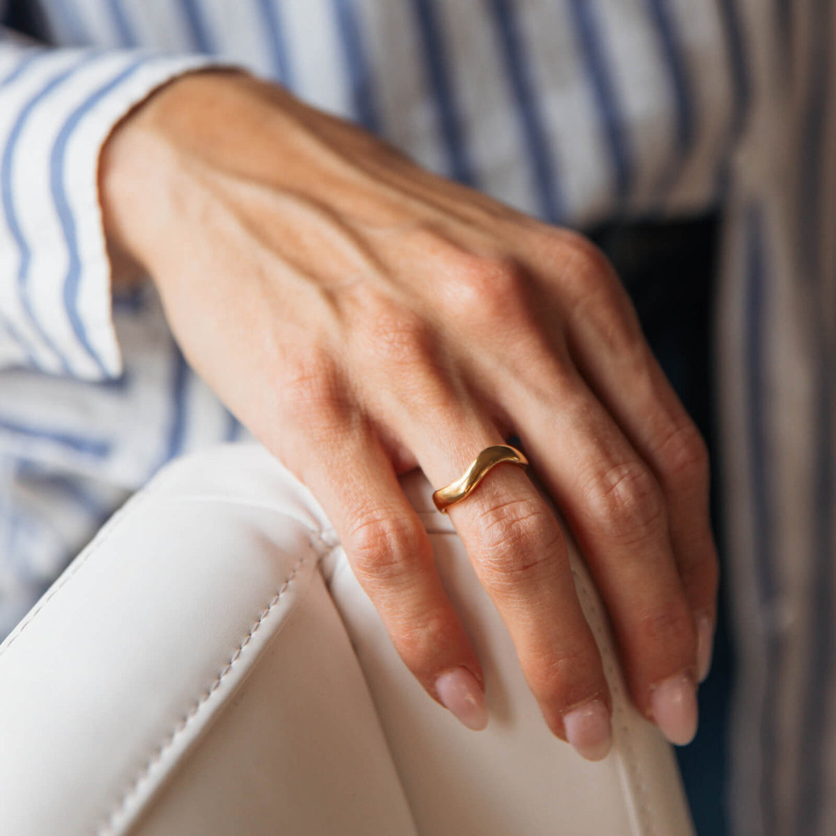 Handcrafted 14k Gold-Coated Brass Wave Ring