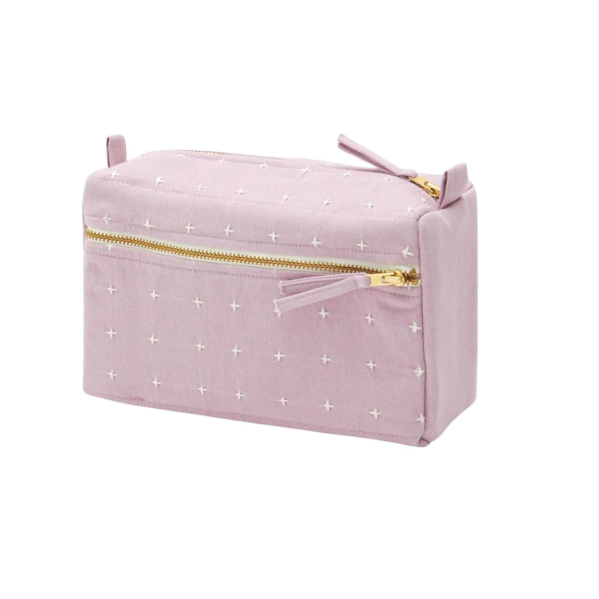 Lilac Square Toiletry bag angled on white background.