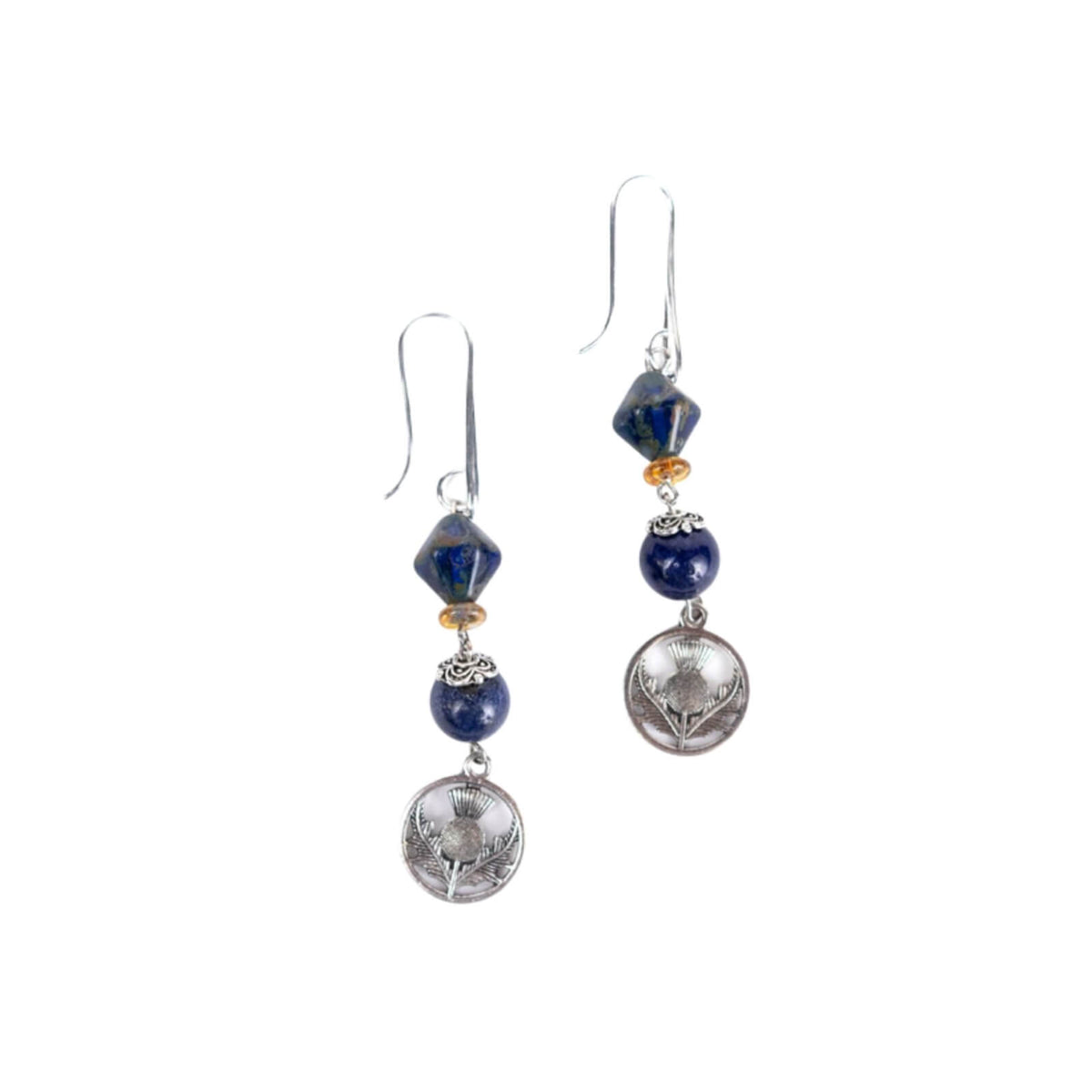 Handmade Lapis & Thistle Charm Earrings