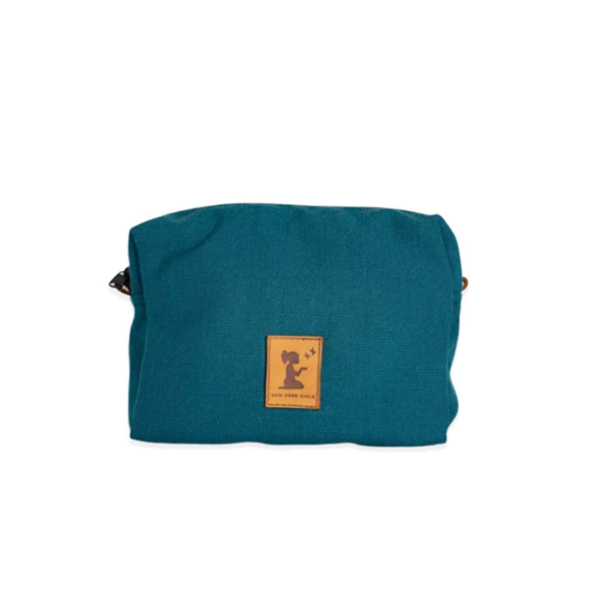 Teal toiletry pouch with patch
