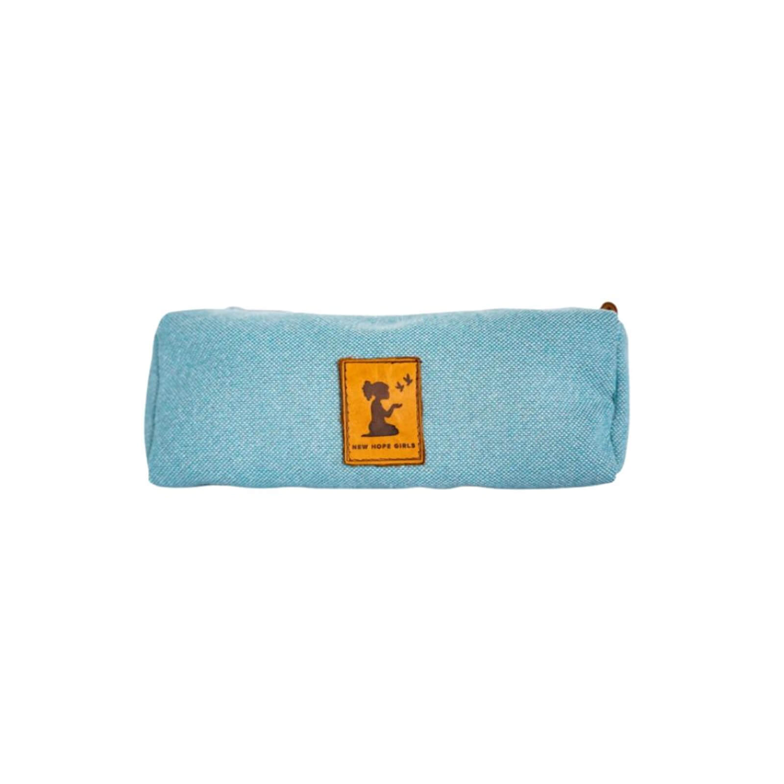 Light blue wide pouch with patch label
