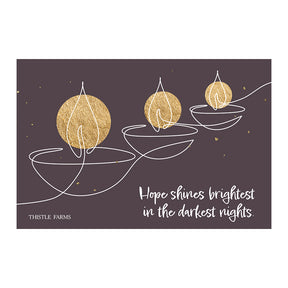 Decorative card with gold spherical elements and white text on a dark background