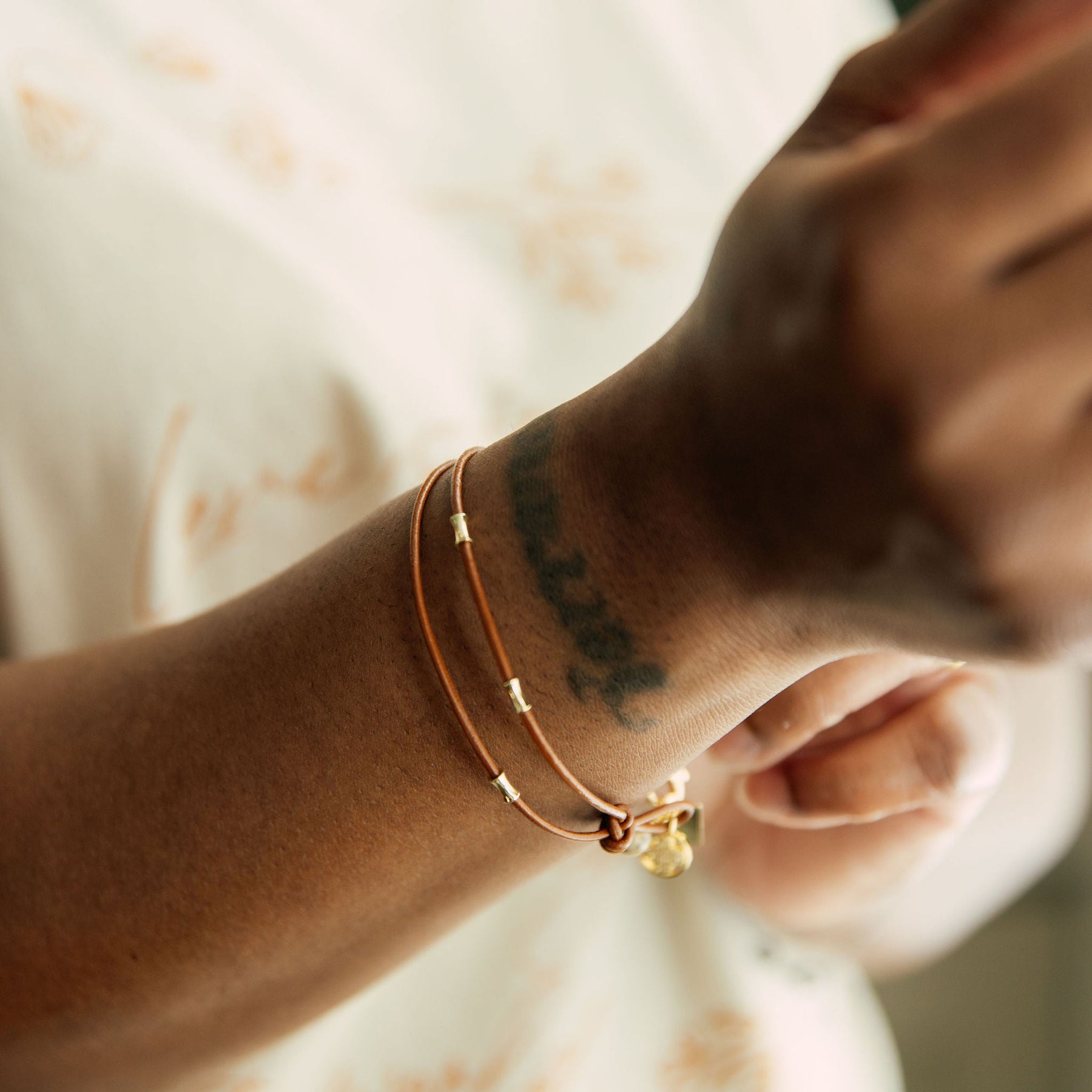 Leather Bracelet with Mini Charms
