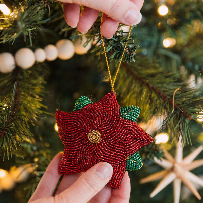 Beaded Poinsettia Ornament