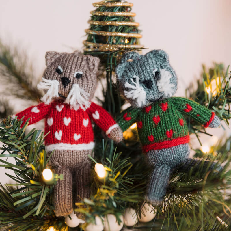 Knit Ornament Cats Set