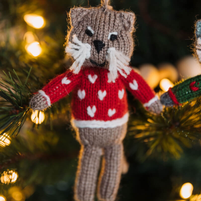 Knit Ornament Cats Set