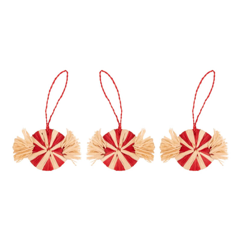 Raffia Peppermint Ornament Set