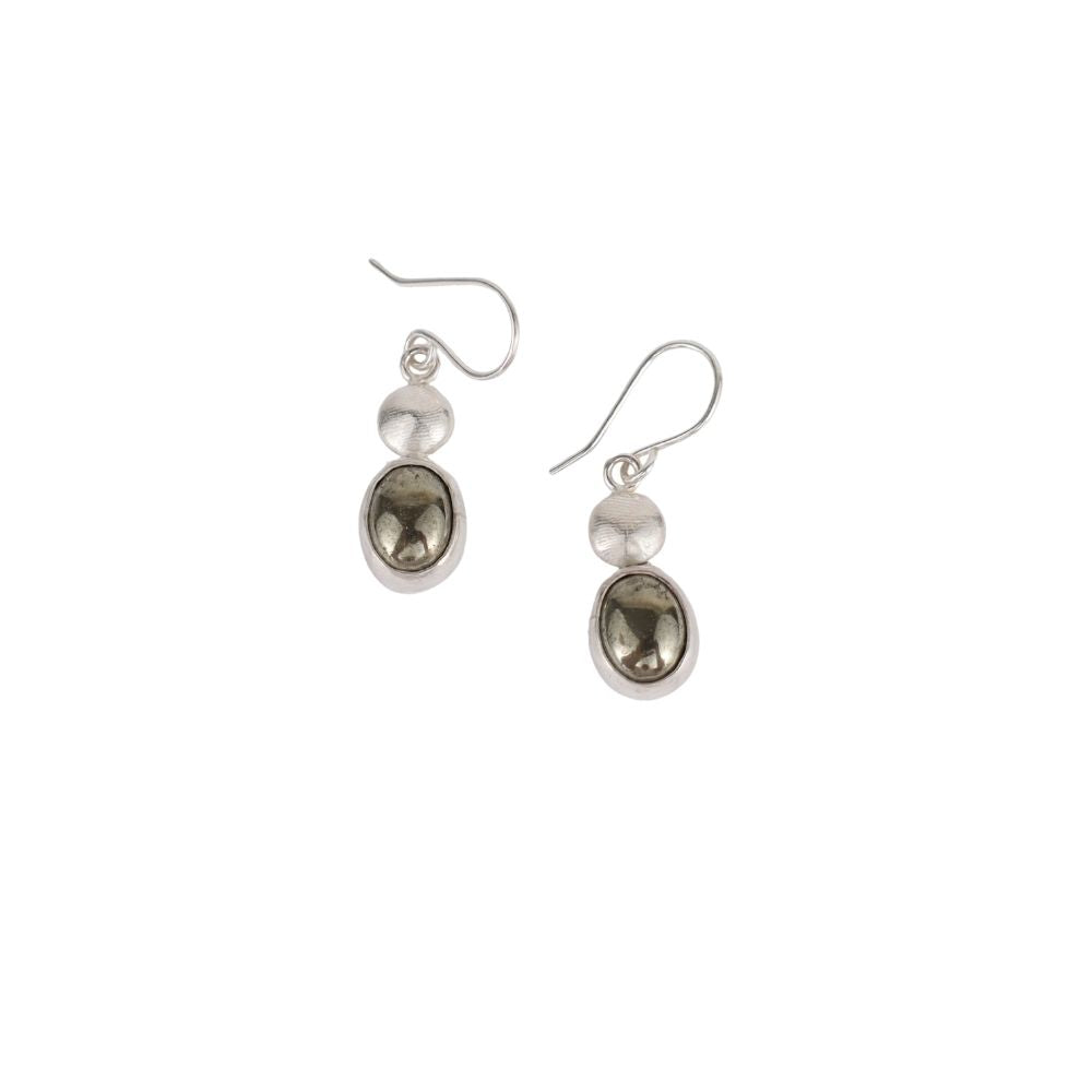Sterling & Pyrite Thumbprint Earrings