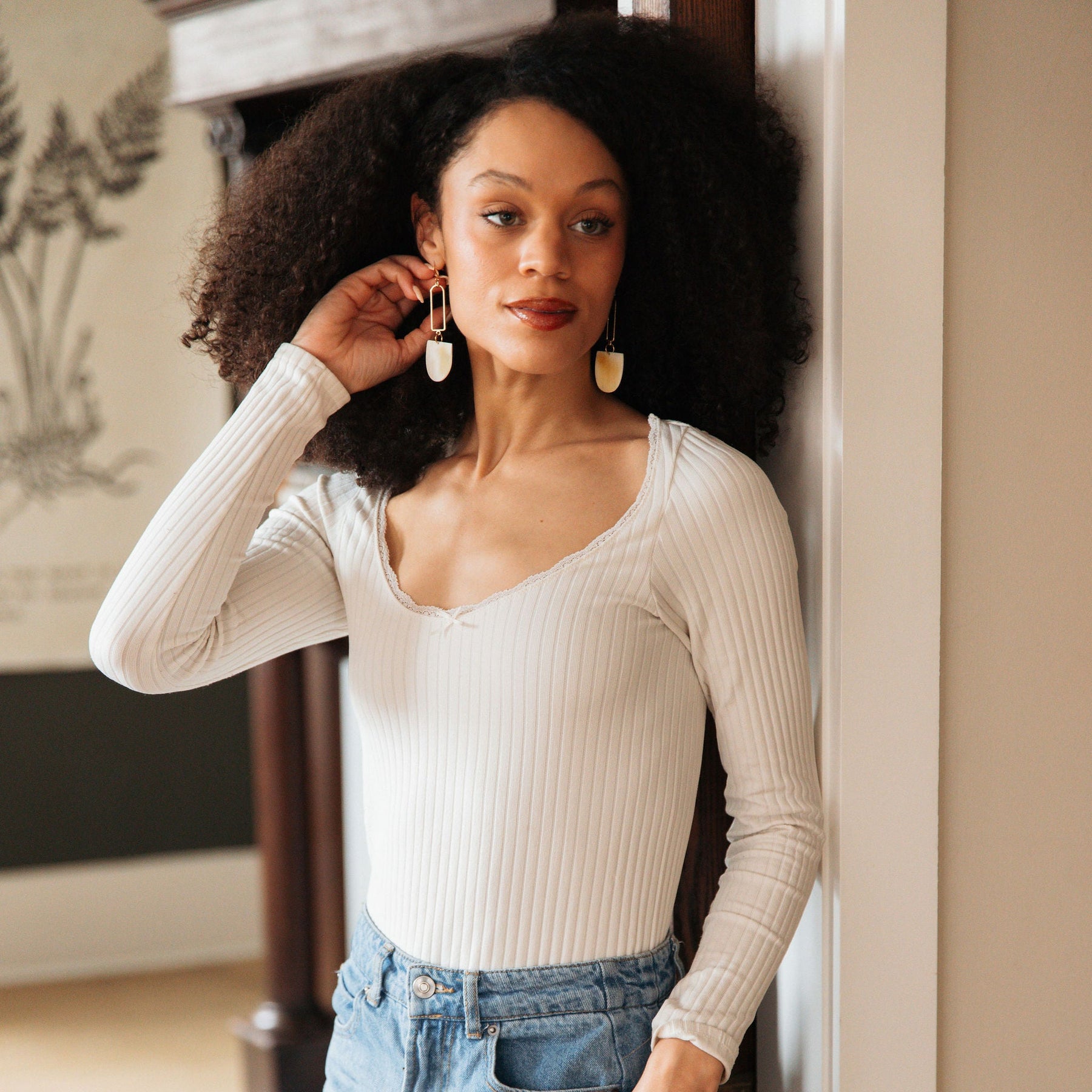 Tere Natural Horn Drop Earrings Neutral Tone