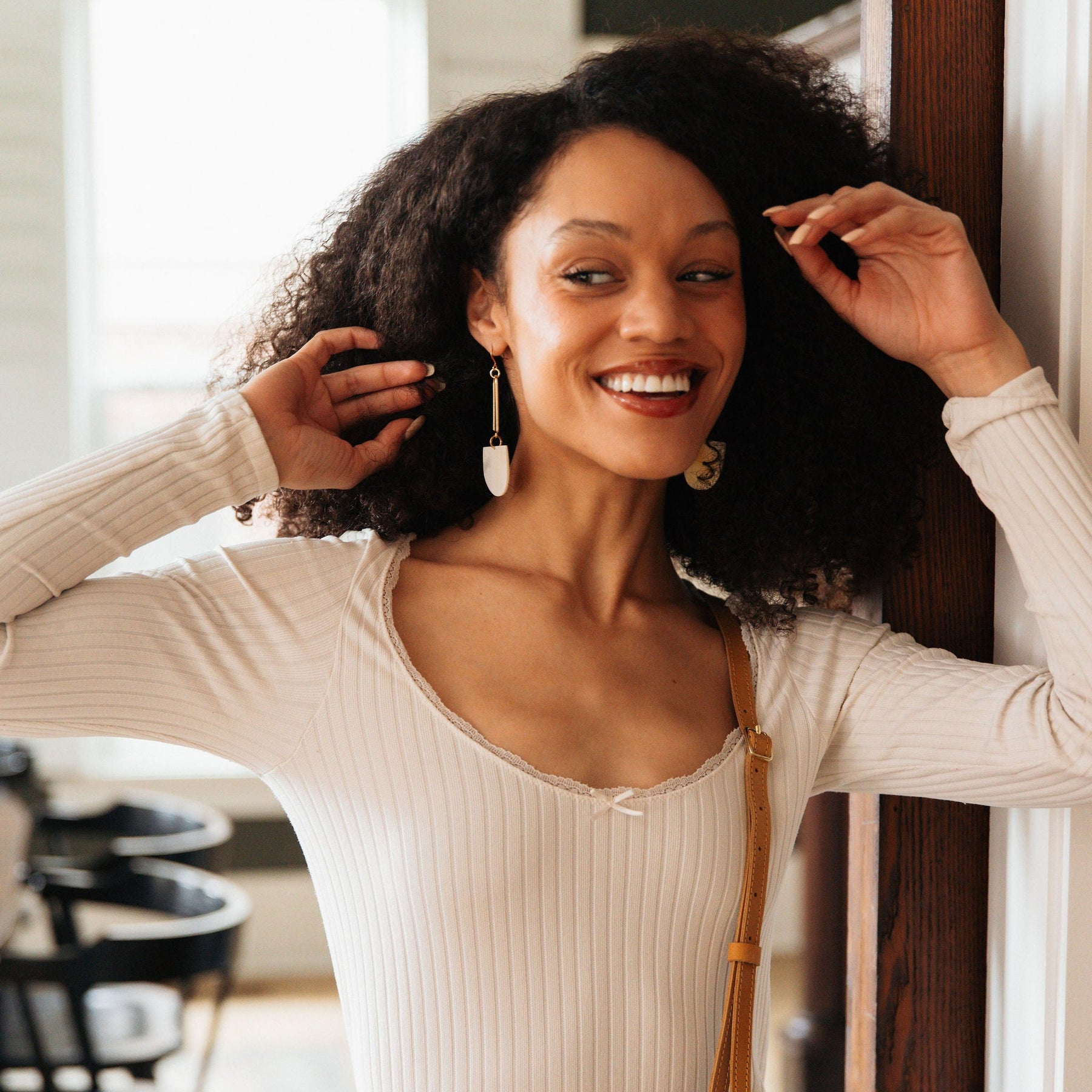 Tere Natural Horn Drop Earrings Neutral Tone