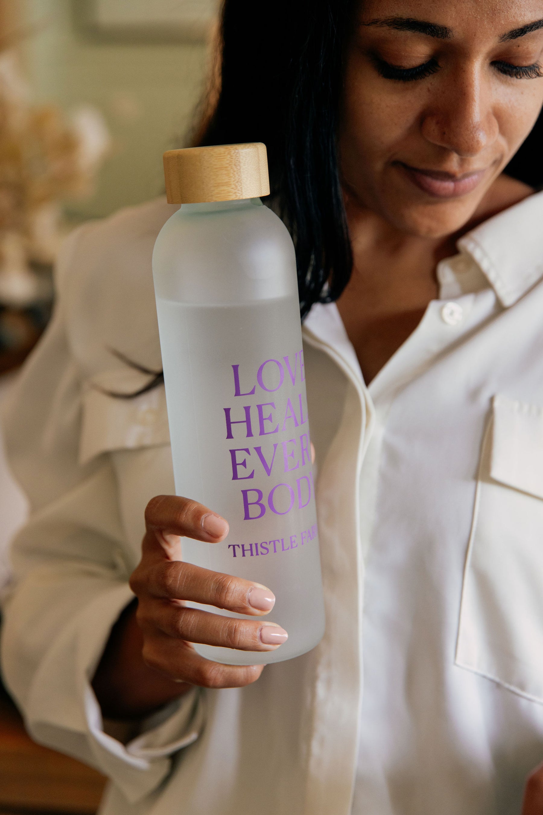 Love Heals Glass Water Bottle