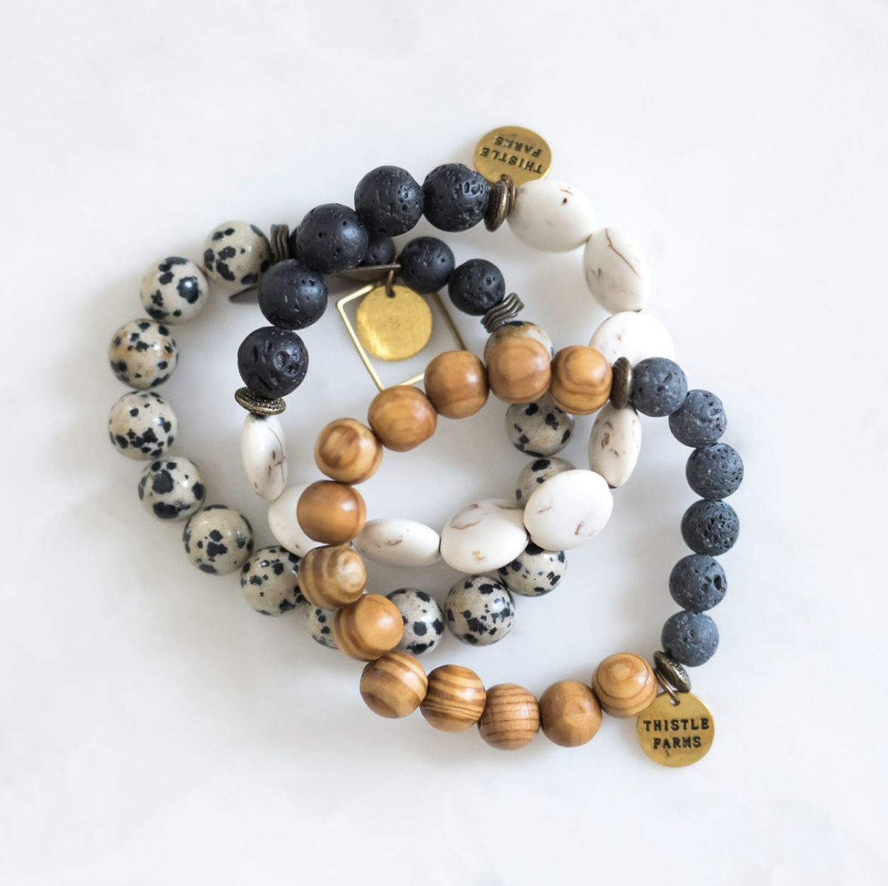 Gear Trio Beaded Bracelet With Lava Beads & Grey Wood Jasper