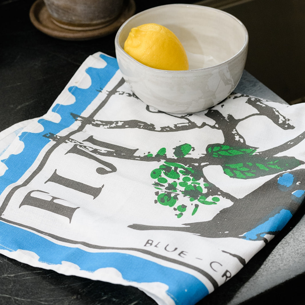 Dish Towel Blue and White Cotton, NH Bowl and Board